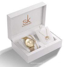 Conjunto de joias de luxo da moda feminina nova SK com colar de pulseira Conjunto de relógios de quartzo de luxo Presente de Natal para mulheres